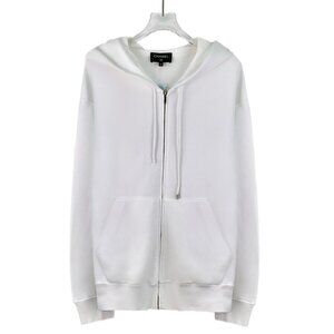 Chanel White cotton hooded zip-up sweatshirt